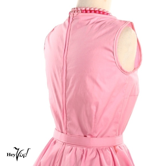 Pink Sleeveless Fit and Flare Dress Full Skirt Vintage Style Back Zip Sz Large - Picture 4 of 5